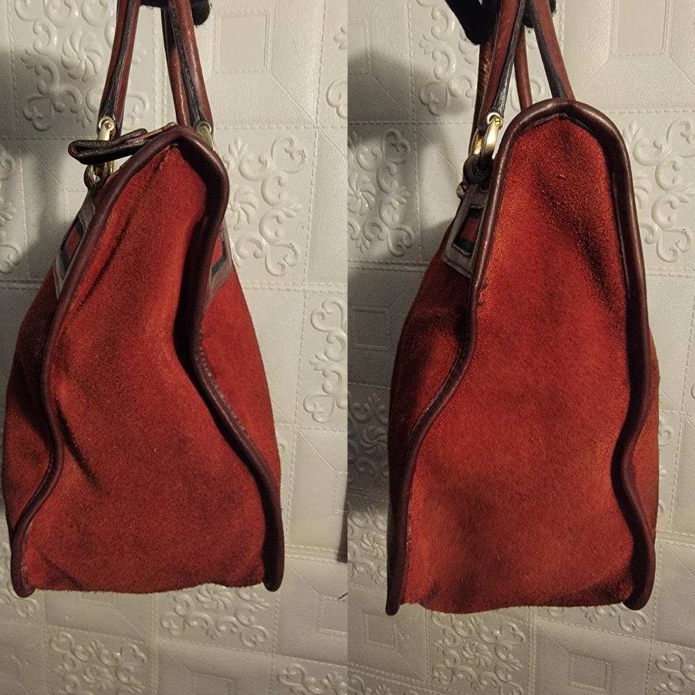 Gucci Burgundy Suede Leather Vintage Sherry Web Satchel Handbag Authentic - Picture 5 of 16